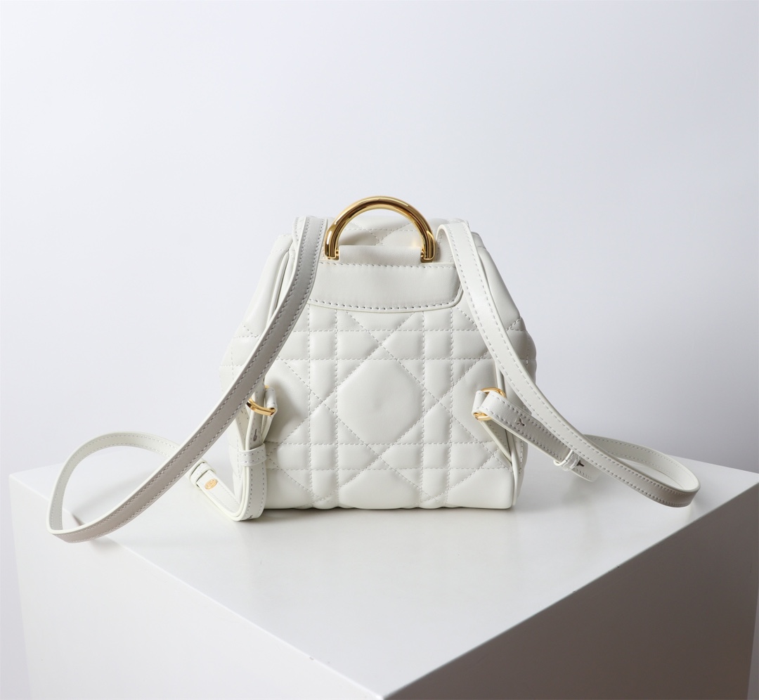 Small Dior Caro Backpack White Macrocannage Lambskin